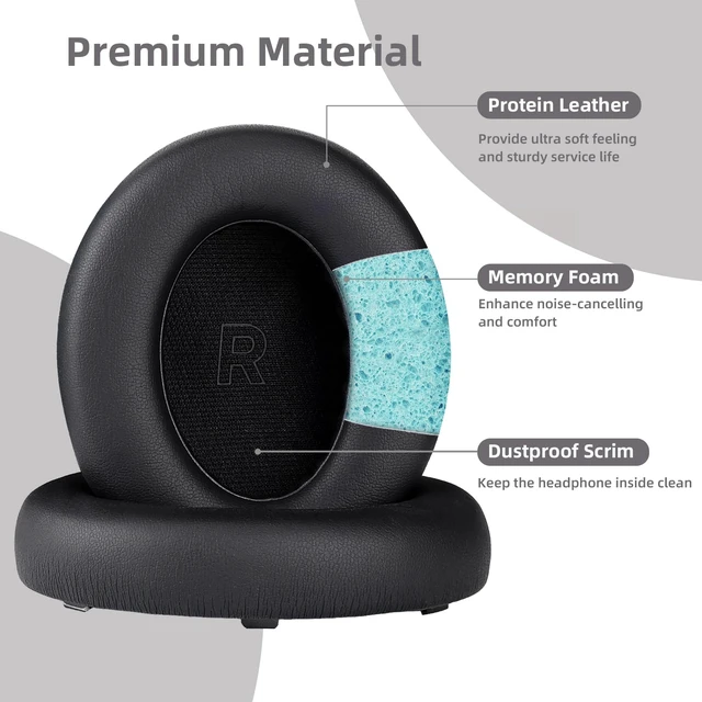 Alt view image 4 of 7 - Replacement Ear Pads for Bose QC Ultra and QC Ultra 2, Black Upgraded Memory Foam Ear Cushions with Soft Protein Leather for Enhanced Comfort and Noise Isolation