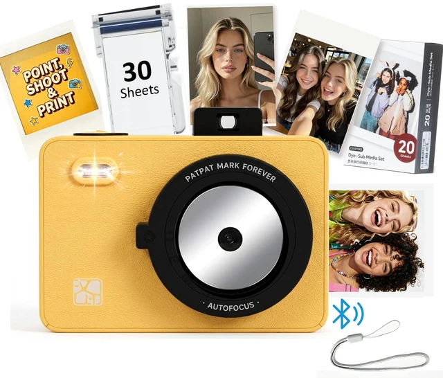 Main image of Z5S 2x3 Instant Camera, Photo Printer for iPhone Android, 30 Sheet, Yellow Portable Bluetooth Printer for iPhone Android Smartphone Compatible,300 DPI Dye Sublimation, Gift, Kids, Fade Resistant