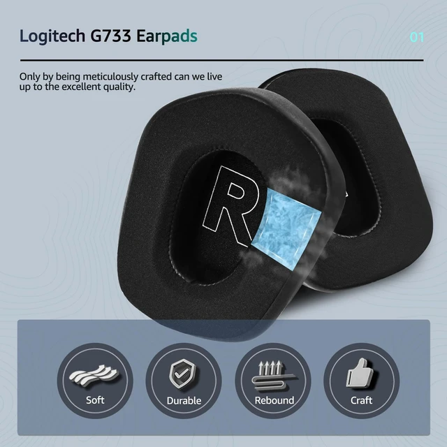 Alt view image 2 of 6 - Cooling Gel Replacement Ear Cushions for Logitech G733 G535 G335 Lightspeed Wireless Gaming Headset, Ear Cushions Made of Durable Ice Silk Fabric, Noise Isolating Foam (Black)