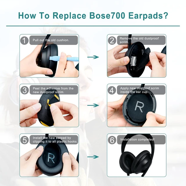 Alt view image 5 of 7 - Ear Pads Replacement for Bose NC700, Black Earpads for Bose Noise Cancelling Headphones 700, Soft Protein Leather, High-density Memory Foam