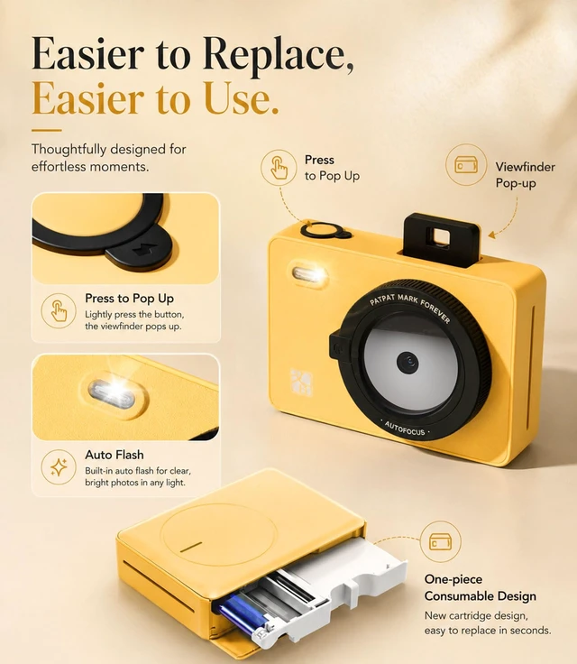 Alt view image 7 of 7 - Z5S 2x3 Instant Camera, Photo Printer for iPhone Android, 30 Sheet, Yellow Portable Bluetooth Printer for iPhone Android Smartphone Compatible,300 DPI Dye Sublimation, Gift, Kids, Fade Resistant