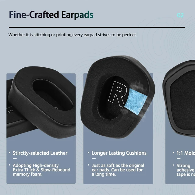 Alt view image 3 of 6 - Cooling Gel Replacement Ear Cushions for Logitech G733 G535 G335 Lightspeed Wireless Gaming Headset, Ear Cushions Made of Durable Ice Silk Fabric, Noise Isolating Foam (Black)