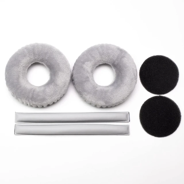 Alt view image 2 of 7 - Ear Pads Headband for Sennheiser HD25, HD250BT, HMD25, Grey Velour Complete Kit: Ear Pads & Headband & 2 Foam Tuning Discs