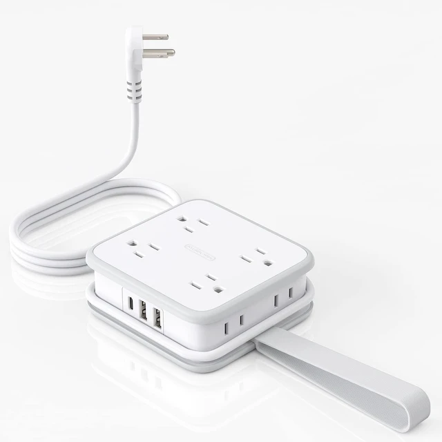 Main image of Flat Plug Power Strip - 8 Widely Outlets with 3 USB (1 USB C), 3 Side Outlet Extender, 5 ft Extension Cord, Wall Mount, Overload Protection, Compact Power Strip for Home Office Dorm Room