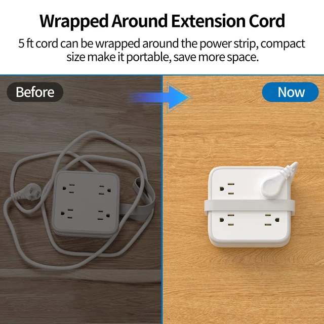 Alt view image 7 of 7 - Flat Plug Power Strip - 8 Widely Outlets with 3 USB (1 USB C), 3 Side Outlet Extender, 5 ft Extension Cord, Wall Mount, Overload Protection, Compact Power Strip for Home Office Dorm Room