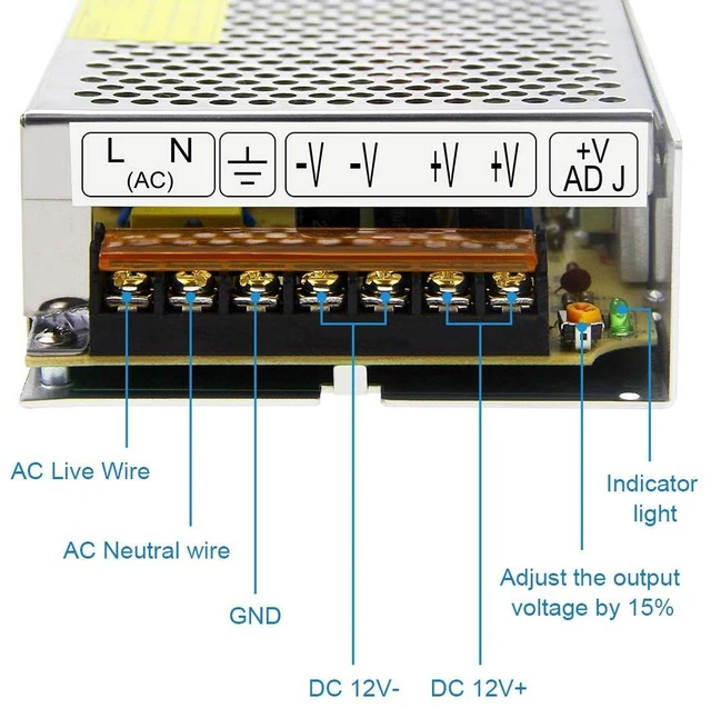 Alt view image 5 of 7 - 12V 15A 180W Power Supply Adapter Regulated Switching AC to DC Adapter 110V/240V AC to DC12V 15Amp Transformer Switch,2 Output Ports,for LED Strip 3D Printer CCTV Camera LCD Monitor,Indoor Use