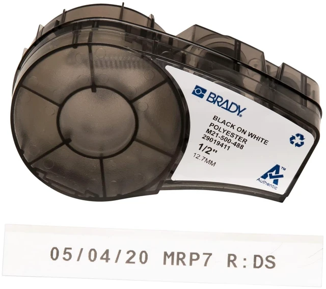 Main image of Authentic (M21-500-488) Solvent-Resistant Lab Label for Lab, Barcode and Printed Circuit Board Labeling, Black on White- For M210, M210-LAB, M211, BMP21-PLUS and BMP21-LAB Printers.5" W, 21' L