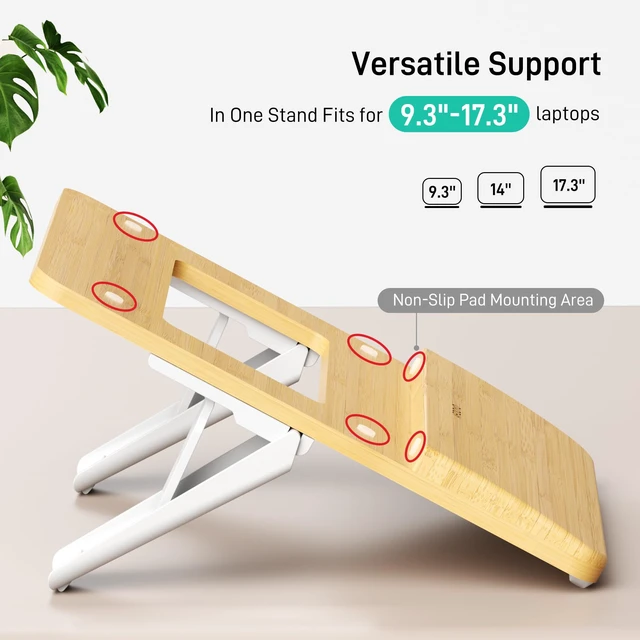 Alt view image 7 of 7 - Adjustable Bamboo Laptop Stand,Portable Computer Riser,Ergonomic Notebook Mount with Wrist Rest,Compatible with 9.8-15'' All Laptops,MacBook Air Pro/HP/Dell/Lenovo,Bamboo