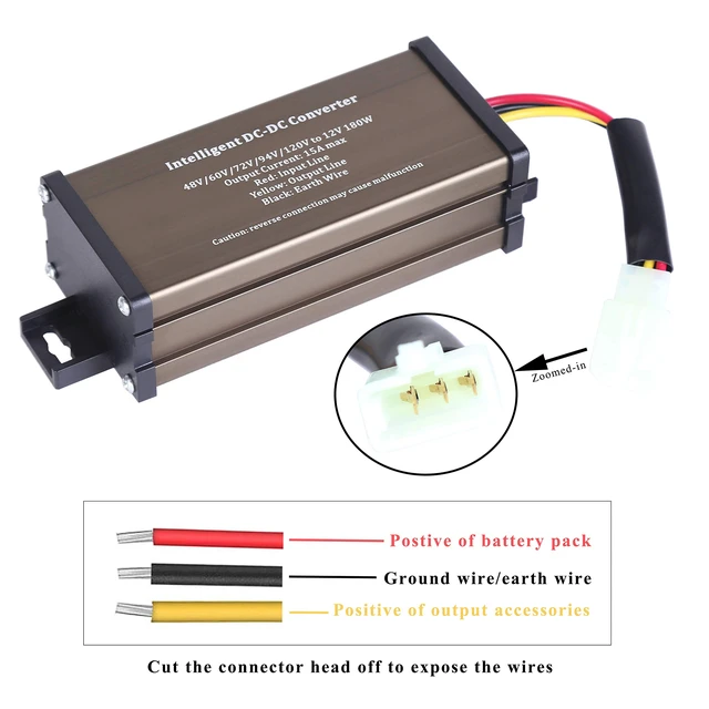 Alt view image 2 of 4 - DC-DC 120V 108V 96V 84V 72V 60V 48V Volt Voltage to 12V Step Down Voltage Reducer Regulator 180W 15A for Scooters & Bicycles Golf Cart
