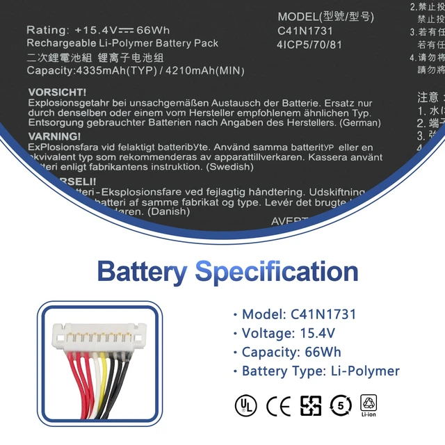 Alt view image 2 of 7 - C41N1731 Laptop Battery for Asus ROG Strix Scar II G715 G715G G715GV GL704 G715GW GL704G GL704GS GL704GM GL704GV GL704GW G715GV-EV043R G715GW-EV084T GL704GM-EV027T GL704GV-EV013T/ EV021T/ EV052T