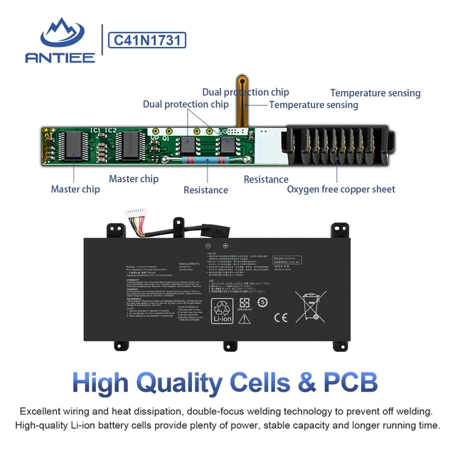 Alt view image 4 of 7 - C41N1731 Laptop Battery for Asus ROG Strix Scar II G715 G715G G715GV GL704 G715GW GL704G GL704GS GL704GM GL704GV GL704GW G715GV-EV043R G715GW-EV084T GL704GM-EV027T GL704GV-EV013T/ EV021T/ EV052T