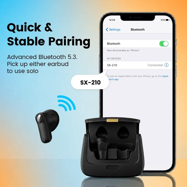 Alt view image 5 of 7 - Wireless Earbuds with Mini Handbag Case, 22H Playtime, Black Bluetooth 5.3, 13mm drivers, touch controls and DIY stickers for music, calls, travel, everyday wear and gifting