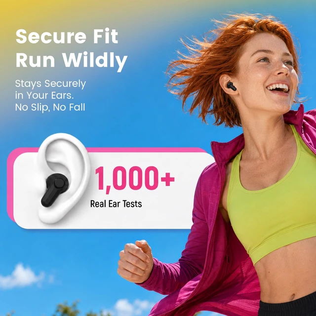 Alt view image 6 of 7 - Wireless Earbuds with Mini Handbag Case, 22H Playtime, Black Bluetooth 5.3, 13mm drivers, touch controls and DIY stickers for music, calls, travel, everyday wear and gifting