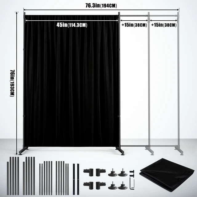 Alt view image 3 of 7 - Black Photography Backgroud/Backdrop Width Adjustable Thick & Opaque Fabric for Studio, Party, or Video Backdrop Perfect for Single Panel Room Divider/Privacy Screen (Black, 6FT X 6FT)