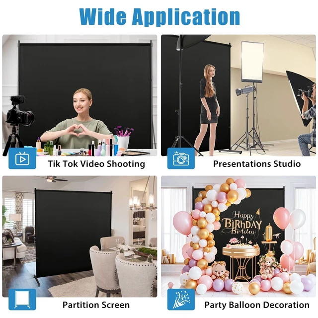 Alt view image 5 of 7 - Black Photography Backgroud/Backdrop Width Adjustable Thick & Opaque Fabric for Studio, Party, or Video Backdrop Perfect for Single Panel Room Divider/Privacy Screen (Black, 6FT X 6FT)
