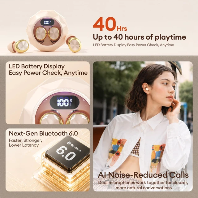 Alt view image 4 of 7 - Small Invisible Sleep Earbuds in Ear Headphones Wireless Bluetooth 6.0 Mini Hidden Earbuds with LED Case,40H Playtime, Noise Reduction, Comfortable Tiny Earbuds for Small Ears & Side Sleepers