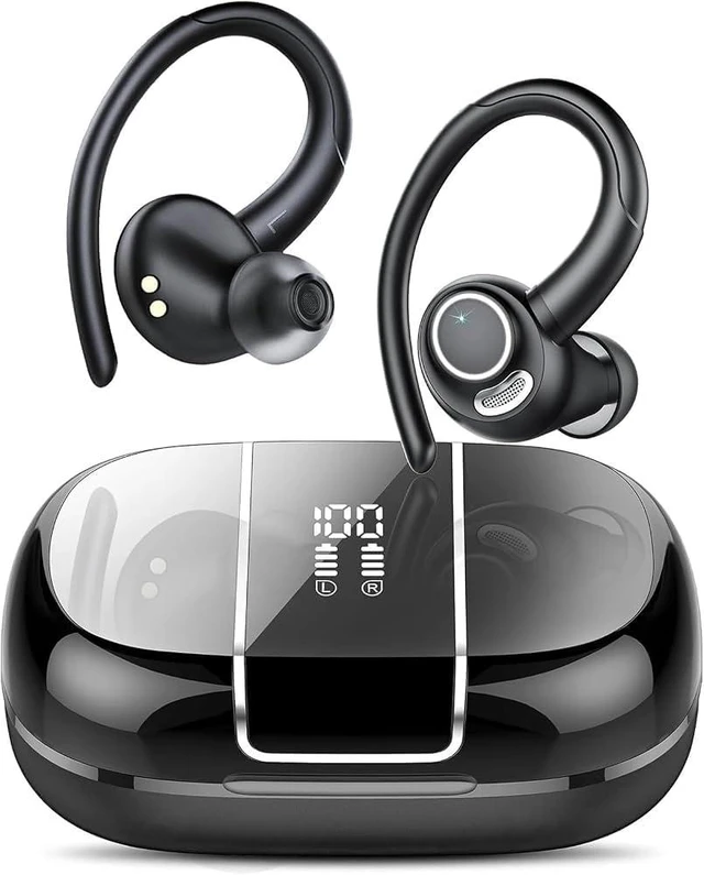 Main image of Wireless Earbuds Sport, Bluetooth 5.3 Headphones 3D Stereo Over Ear Buds with Earhooks, 48H Bluetooth Earbuds Built-in Mic, LED Display, IP7 Waterproof Earphones for Workout Running Sports Ivory Black