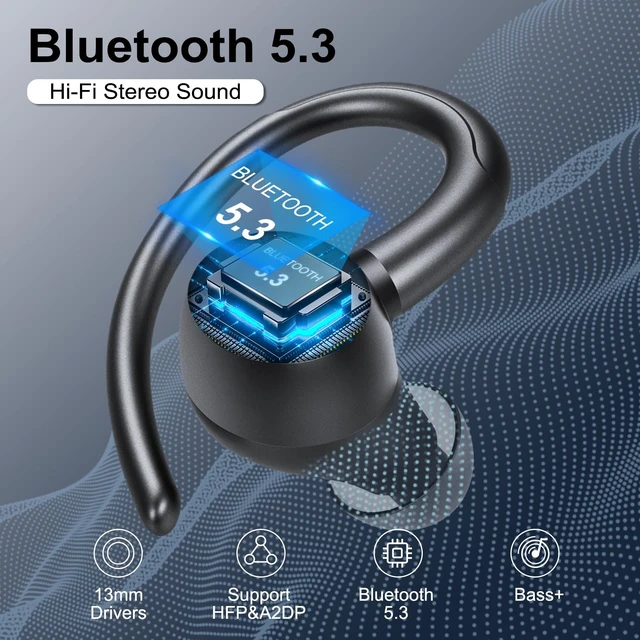 Alt view image 2 of 4 - Wireless Earbuds Sport, Bluetooth 5.3 Headphones 3D Stereo Over Ear Buds with Earhooks, 48H Bluetooth Earbuds Built-in Mic, LED Display, IP7 Waterproof Earphones for Workout Running Sports Ivory Black