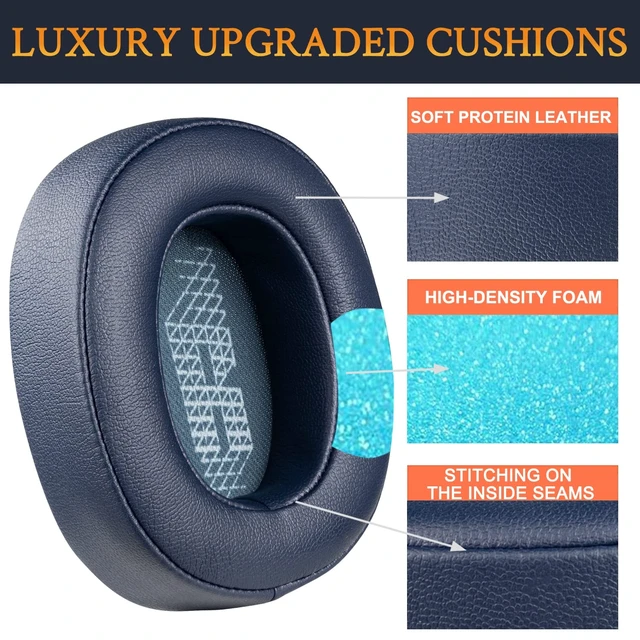 Alt view image 4 of 7 - Professional Replacement Ear Pads for JBL Live 500BT/Live 500 BT Around-Ear Wireless Headphone, Earpads Cushions with Softer Protein Leather, Noise Isolation Foam - Navy Blue