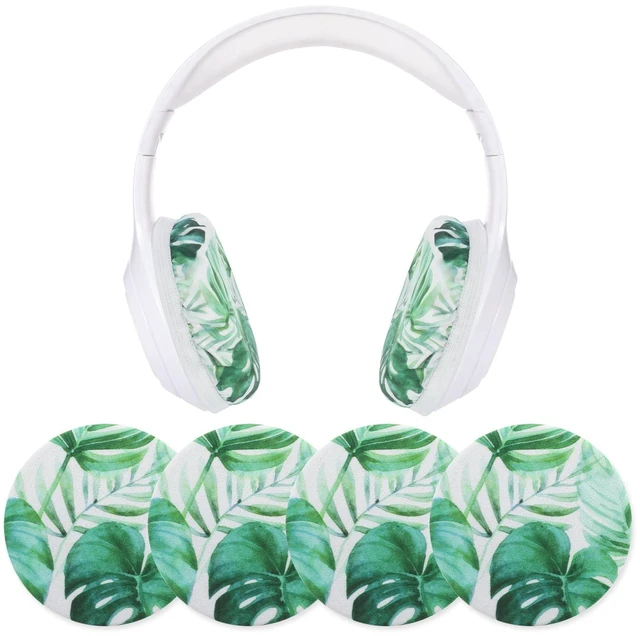 Main image of 2 Pairs Monstera Leaf Flex Fabric Headphones Covers Green Stretchable Washable, Ear Cup Protectors, Sweat Resistant, Ear Pad Sleeves, Headphone Accessories for Gym, Gaming, 3.54inch