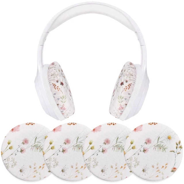 Main image of 2 Pairs Wildflower Fabric Headphone Covers Stretchable Elastic Ear Cup Protectors, Vintage Washable, Sweatproof Ear Pad Sleeves, Boho Headphone Accessories, Study Gaming Gym, 3.54 Inch