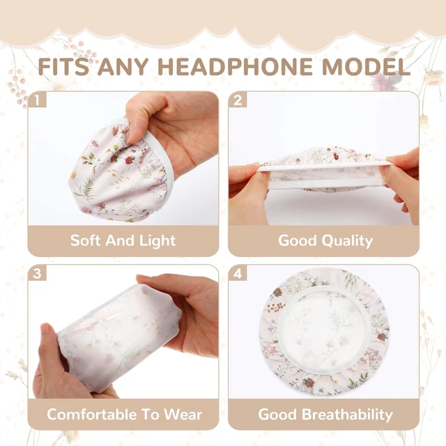 Alt view image 3 of 6 - 2 Pairs Wildflower Fabric Headphone Covers Stretchable Elastic Ear Cup Protectors, Vintage Washable, Sweatproof Ear Pad Sleeves, Boho Headphone Accessories, Study Gaming Gym, 3.54 Inch