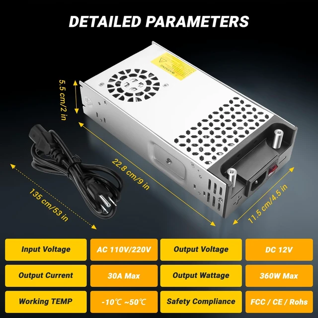Alt view image 5 of 7 - New Version Converter, 110V AC to 12V DC Converter Power Supply 12V 360W 30A DC Switch Transformer for RV,Pump,LED Strip, LCD Monitor (12V 360W)