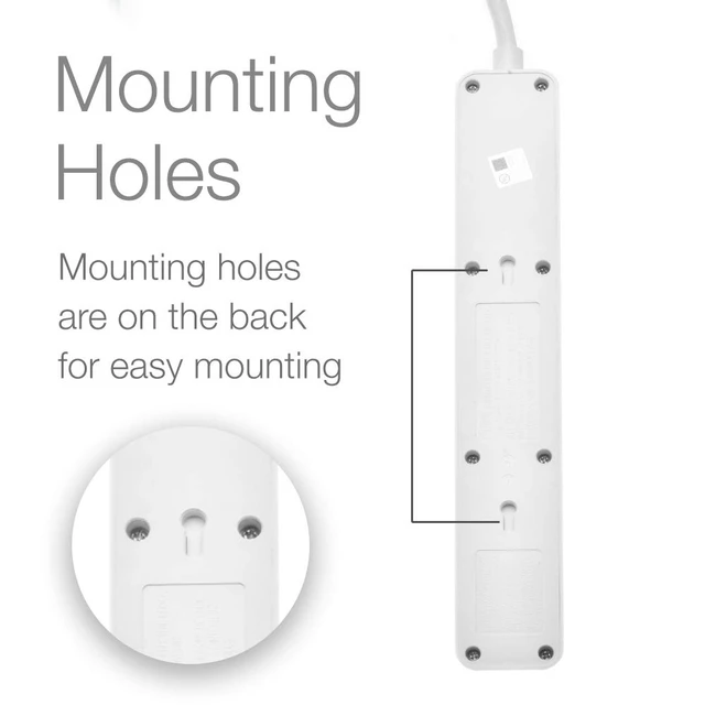 Alt view image 3 of 4 - 6-Outlet + 2 USB 1050 Joule Surge Protector Power Strip with 25-Ft Long Extension Cord, White, UL Listed