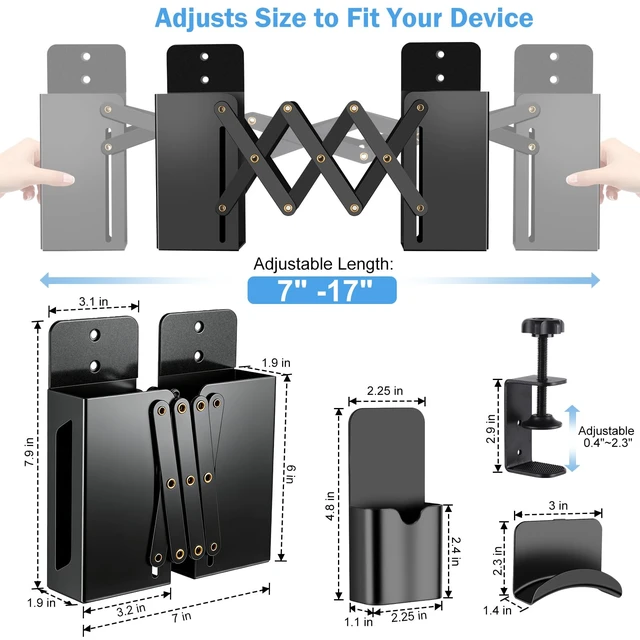 Alt view image 2 of 7 - Desk Side StorageUnder Desk Clamp-on Vertical Laptop Holder,7-17 Inch Length Adjustable with Pen & Headphone Holder,No Drill Storage Shelf for DeskFits Table Edge 0.4" to 2.3"(Black)