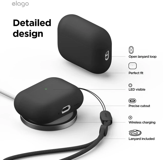 Alt view image 4 of 7 - Liquid Hybrid Case for AirPods Pro 3 Triple Layer Protection, Lanyard Included, Wireless Charging, Shock Resistant (Black)