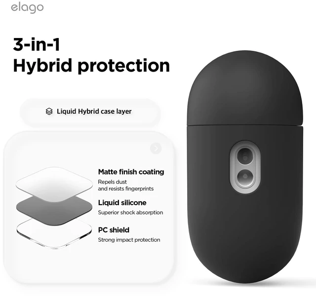 Alt view image 3 of 7 - Liquid Hybrid Case for AirPods Pro 3 Triple Layer Protection, Lanyard Included, Wireless Charging, Shock Resistant (Black)