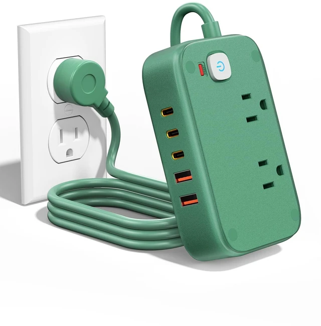 Main image of Flat Plug Power Strip with USB C Ports with 2 AC Outlets, Non Surge 40W Desktop Charging Station for Multiple Devices, 5FT Cruise Approved Power Strip for Home, Dorm, Desk, Travel Essentials