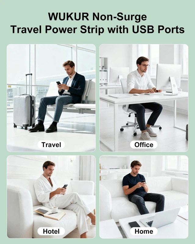 Alt view image 7 of 7 - Flat Plug Power Strip with USB C Ports with 2 AC Outlets, Non Surge 40W Desktop Charging Station for Multiple Devices, 5FT Cruise Approved Power Strip for Home, Dorm, Desk, Travel Essentials