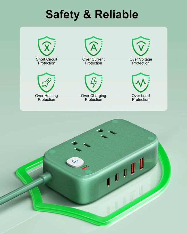 Alt view image 6 of 7 - Flat Plug Power Strip with USB C Ports with 2 AC Outlets, Non Surge 40W Desktop Charging Station for Multiple Devices, 5FT Cruise Approved Power Strip for Home, Dorm, Desk, Travel Essentials