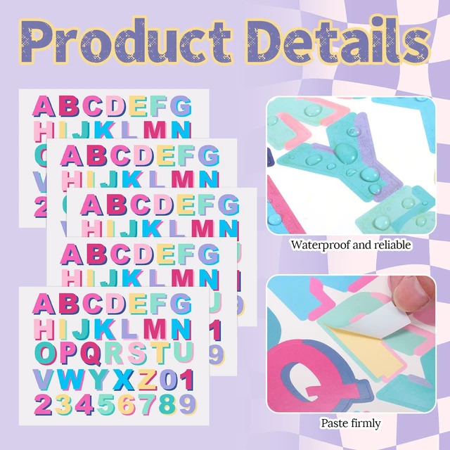 Alt view image 3 of 6 - 5 Sheets Monogram Stickers A-z 0-9 Vinyl Decals 1.6 in, Pastel Preppy Girly Style for Suitcases, Water Bottles, Laptop, Classroom, Mailbox, Crafts, Bulk Alphabet Number Monogram Stickers