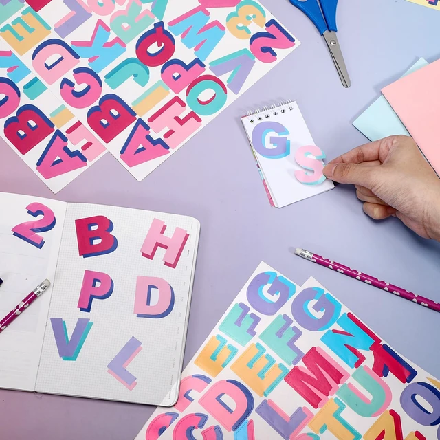 Alt view image 4 of 6 - 5 Sheets Monogram Stickers A-z 0-9 Vinyl Decals 1.6 in, Pastel Preppy Girly Style for Suitcases, Water Bottles, Laptop, Classroom, Mailbox, Crafts, Bulk Alphabet Number Monogram Stickers