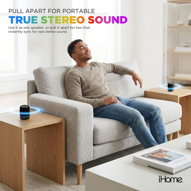 Alt view image 3 of 7 - 2-in-1 Portable Wireless Bluetooth Speaker with RGB Lights Magnetic Split Design, True Wireless Stereo, Bluetooth 5.3, USB-C Cable Included, Rechargeable Battery