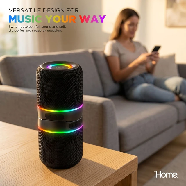 Alt view image 7 of 7 - 2-in-1 Portable Wireless Bluetooth Speaker with RGB Lights Magnetic Split Design, True Wireless Stereo, Bluetooth 5.3, USB-C Cable Included, Rechargeable Battery
