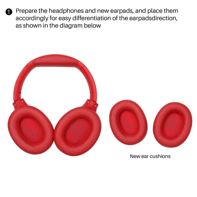 Alt view image 2 of 5 - HT2 Replacement Earpads Cushion, Softer Protein Leather Ear Cover Waterproof for Comfortable Fit with Dustproof Mesh, Sound-Isolation Foam Dark Red