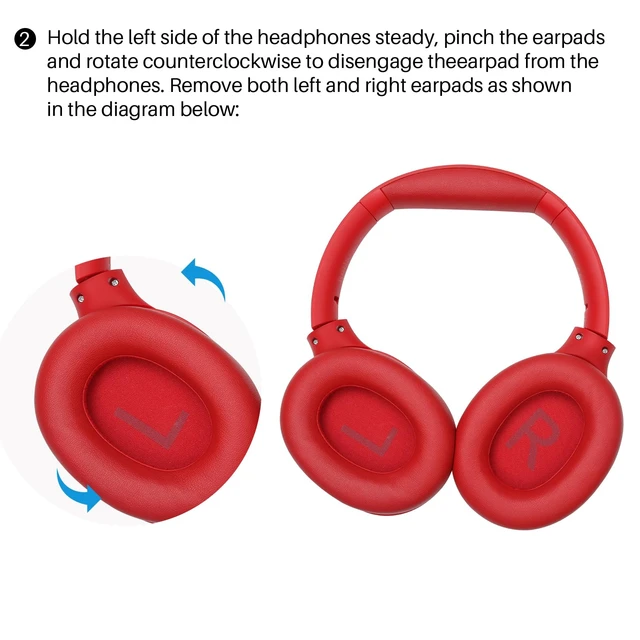 Alt view image 3 of 5 - HT2 Replacement Earpads Cushion, Softer Protein Leather Ear Cover Waterproof for Comfortable Fit with Dustproof Mesh, Sound-Isolation Foam Dark Red