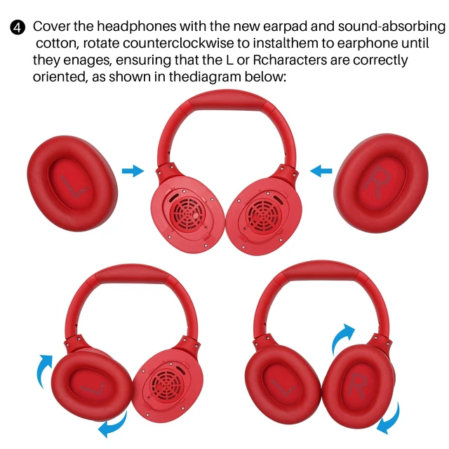 Alt view image 5 of 5 - HT2 Replacement Earpads Cushion, Softer Protein Leather Ear Cover Waterproof for Comfortable Fit with Dustproof Mesh, Sound-Isolation Foam Dark Red
