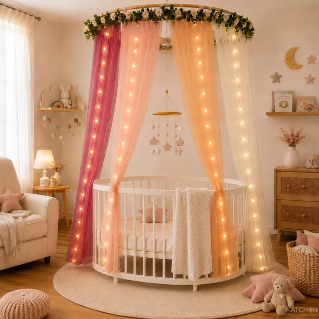Alt view image 4 of 7 - 118x29.5 Inch Tulle Backdrop Curtain with Lights - Pack of 4 Wedding Decorations for Reception Curtains with Lights String for Birthday Party, Wedding Decorations,Baby Shower Backdrop