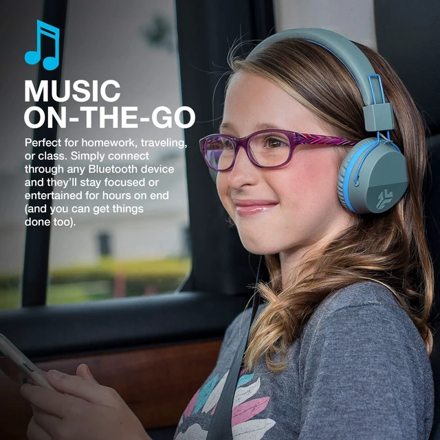 Alt view image 4 of 6 - JBuddies Studio 2-in-1 Wireless + Wired On-Ear Kids Headphones with Mic, Graphite/Blue