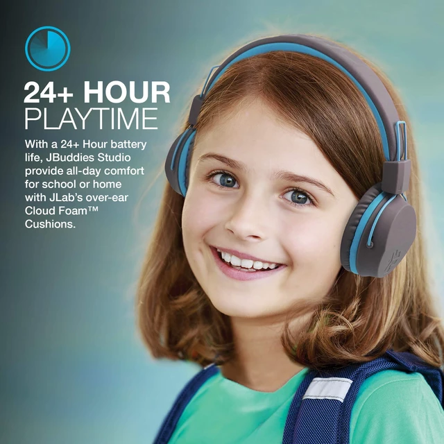 Alt view image 5 of 6 - JBuddies Studio 2-in-1 Wireless + Wired On-Ear Kids Headphones with Mic, Graphite/Blue