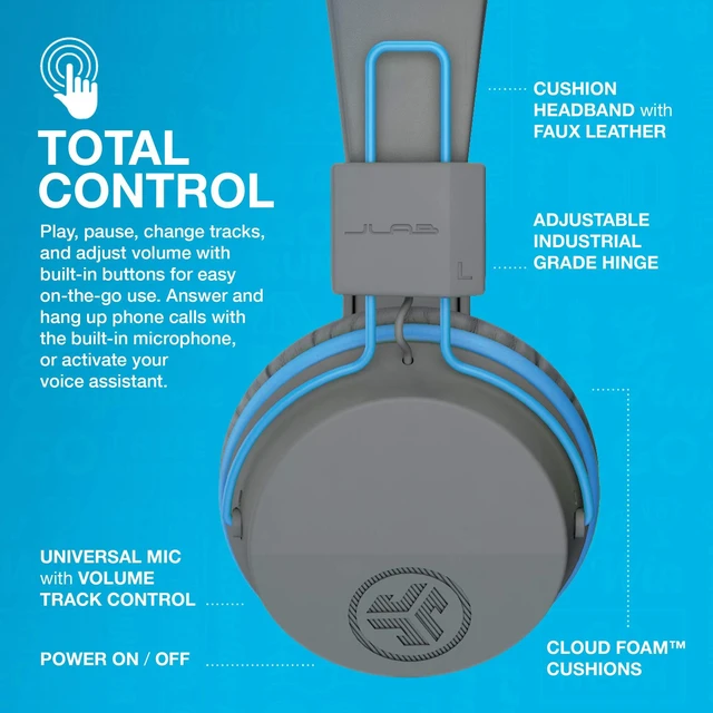 Alt view image 6 of 6 - JBuddies Studio 2-in-1 Wireless + Wired On-Ear Kids Headphones with Mic, Graphite/Blue