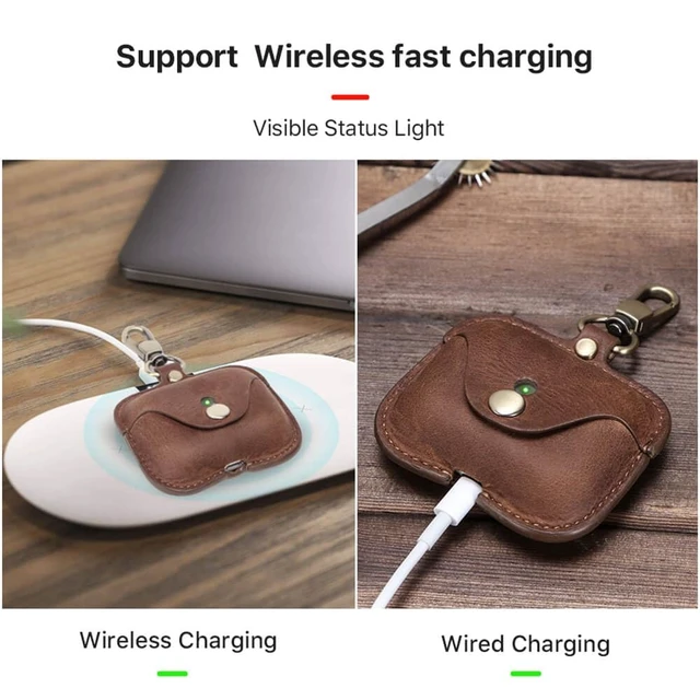 Alt view image 2 of 6 - Leather Case Replacement for Airpods Pro 2019,Crazy Horse Cowhide Leather Portable Travel Case Compatible with Airpods Pro,Headphone Cases Replacement for AirPods Pro Charging(Brown)