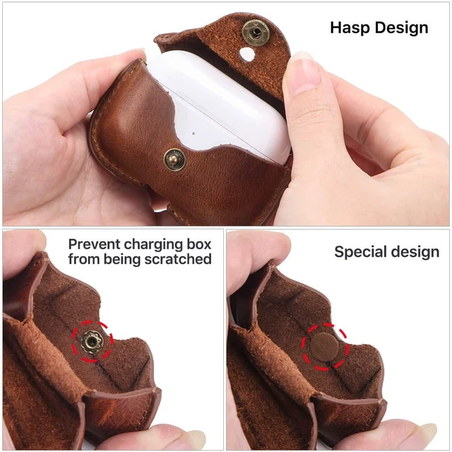 Alt view image 3 of 6 - Leather Case Replacement for Airpods Pro 2019,Crazy Horse Cowhide Leather Portable Travel Case Compatible with Airpods Pro,Headphone Cases Replacement for AirPods Pro Charging(Brown)