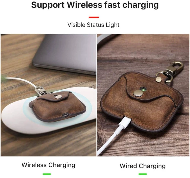 Alt view image 2 of 6 - Airpods Pro Leather Case, Crazy Horse Cowhide Leather Portable Travel Case for Airpods Pro,Headphone Cases for AirPods Pro Charging Case(Coffee)