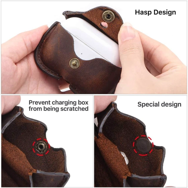 Alt view image 3 of 6 - Airpods Pro Leather Case, Crazy Horse Cowhide Leather Portable Travel Case for Airpods Pro,Headphone Cases for AirPods Pro Charging Case(Coffee)
