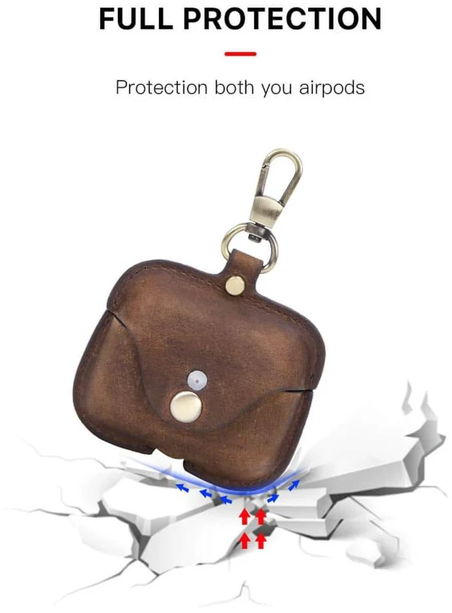 Alt view image 4 of 6 - Airpods Pro Leather Case, Crazy Horse Cowhide Leather Portable Travel Case for Airpods Pro,Headphone Cases for AirPods Pro Charging Case(Coffee)